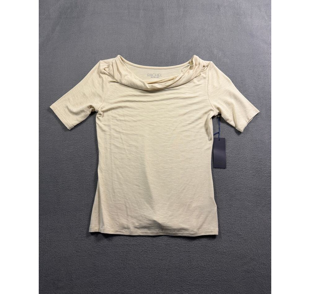 NWT Rachel Roy Top Womens Size XS‎ Cream Tan Cowl Neck Short Sleeve Knit